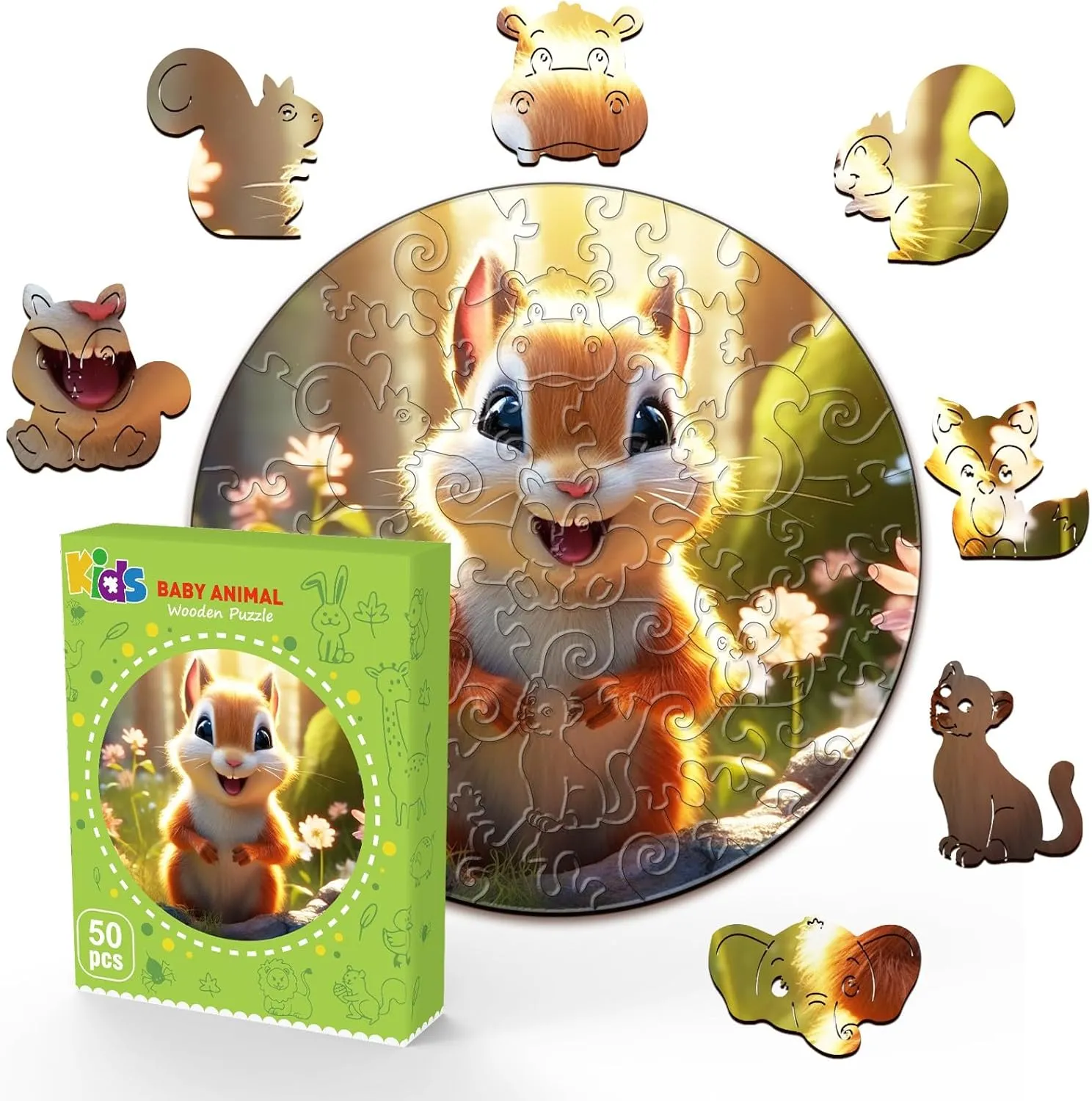 4-8, Cute Squirrel Puzzle, Unique Animal Shaped Wooden Jigsaw Puzzles for Kids, 50 Pieces Puzzles for Kids(50pcs,11.4 * 11.4in) Wooden Puzzles for Kids ever uranus nest meteoroid Ages 
