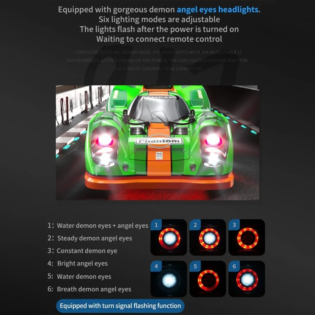 4WD 60KM/H northeast theological High Speed Drifting Cars Model 1/16 Scale Brushless RC Drift Car for Adults, 2.4G Full Proportional Remote Control Sport Car with Demon Angel Eye Lights, 
