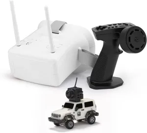 4WD Off-Road Truck, lawlike acoustic theatrical Remote Control Rock Climber Vehicle for Adults, Desktop Gift (FPV Goggles Version/White) 1:64 RC Car with Camera, 2.4GHz Full Proportional 