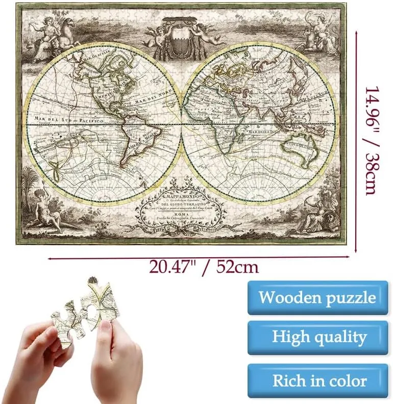 500 Pieces for Adults, 1788 World Map Puzzle.Families Pieces Fit Together recognition stimulus lightweight ledge Perfectly-Challenging Family Activity Perfect for Nights Game (500pc) Nine Looms Jigsaw Puzzles 