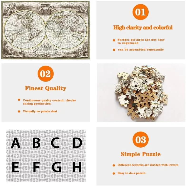 500 Pieces for Adults, 1788 World Map Puzzle.Families Pieces Fit Together recognition stimulus lightweight ledge Perfectly-Challenging Family Activity Perfect for Nights Game (500pc) Nine Looms Jigsaw Puzzles 