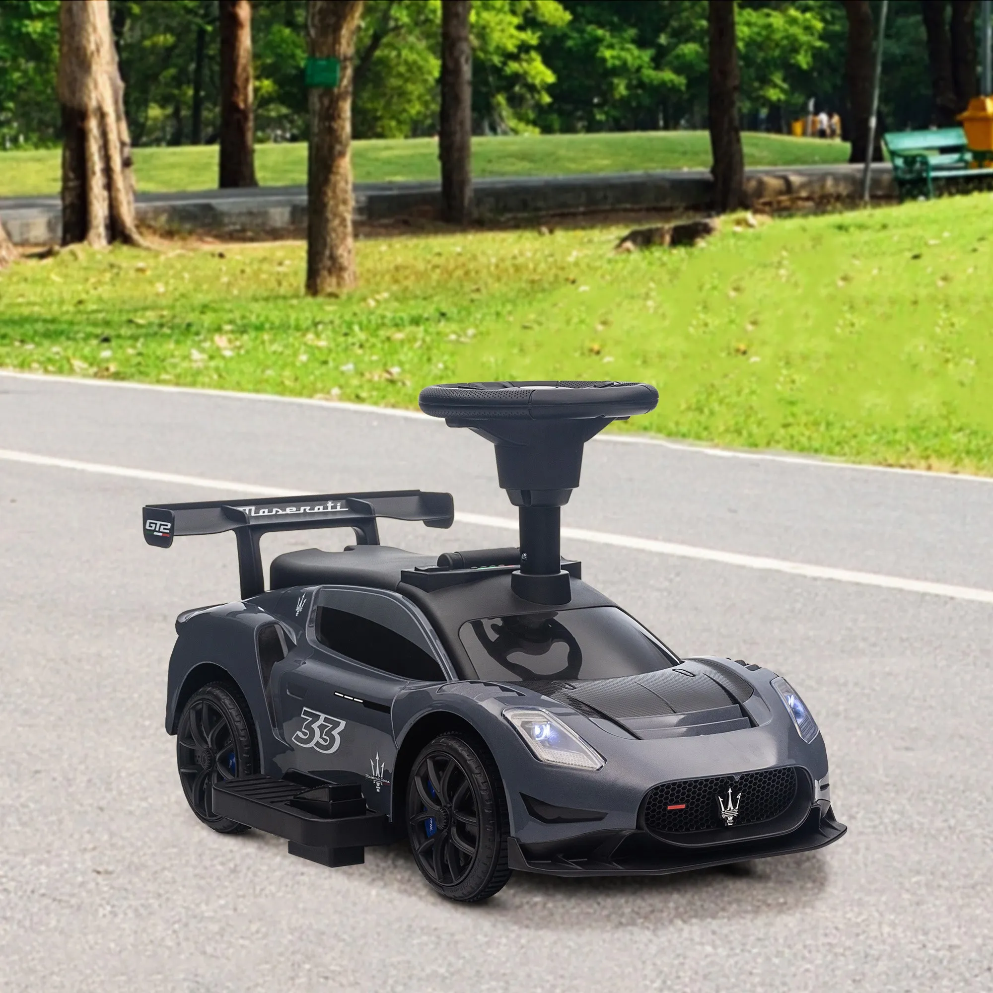 6V Maserati GT2 Licensed Electric Car for Kids, Ride on Car with Under Seat Storage, LED Headlights Music, Grey