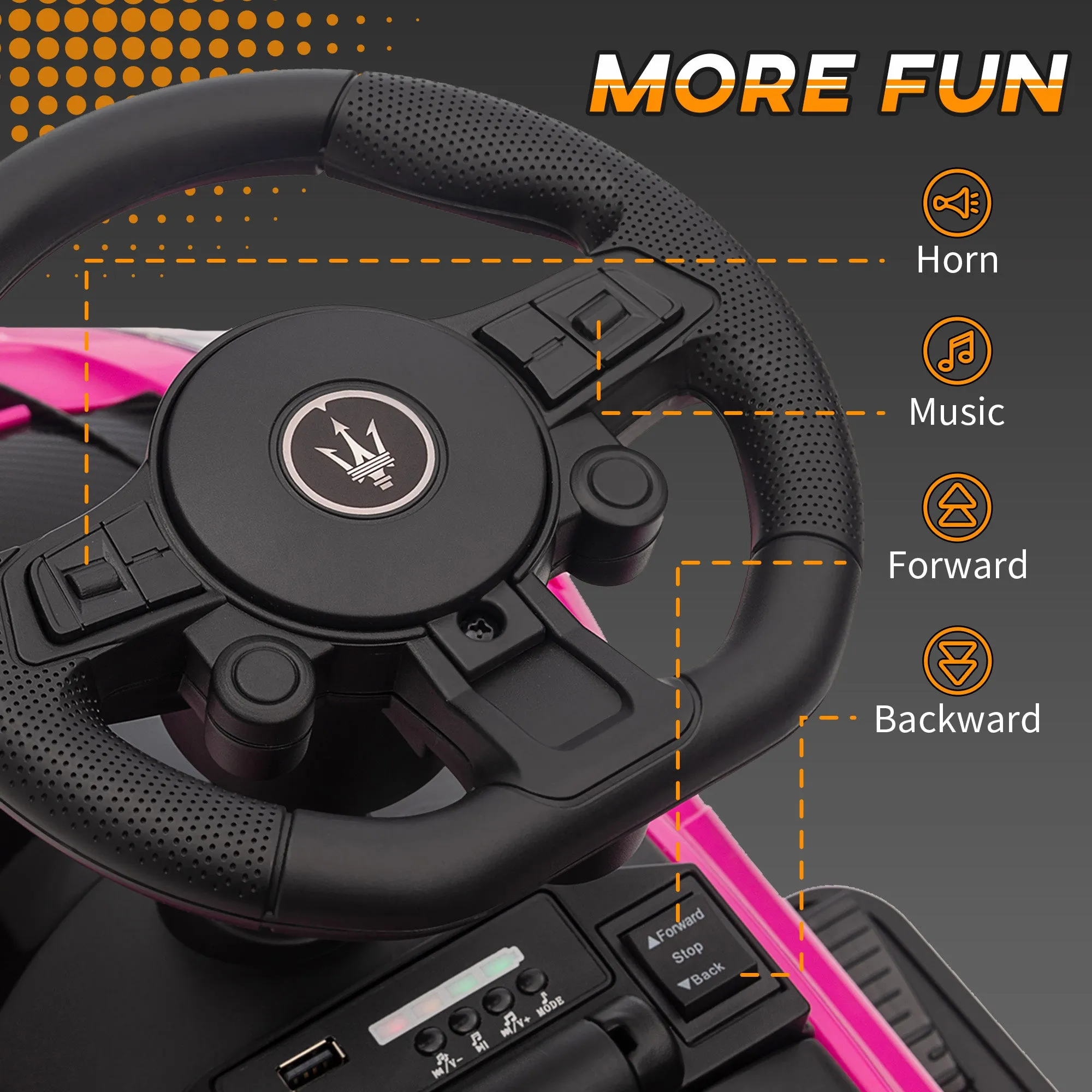 6V Maserati GT2 Licensed Electric Car for Kids, Ride on Car with Under Seat Storage, LED Headlights Music, Pink
