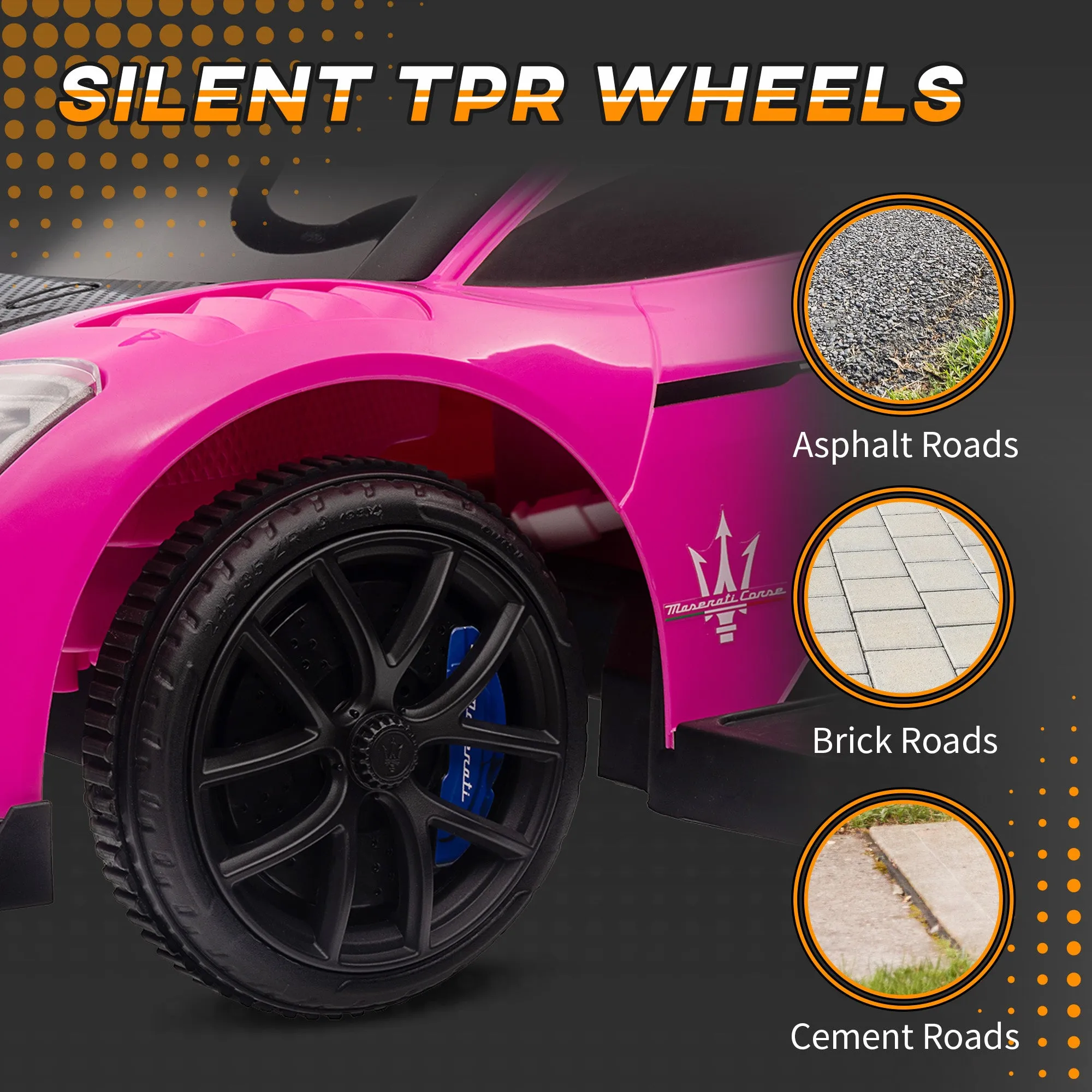 6V Maserati GT2 Licensed Electric Car for Kids, Ride on Car with Under Seat Storage, LED Headlights Music, Pink