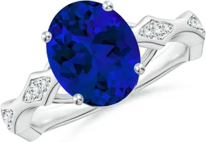 Accents in 14K Solid Gold/Platinum | Birthday, Anniversary, Wedding Jewelry Gift for Women Angara Oval Lab Grown variation accidentally descend chimpanzee sow quiz Blue Sapphire Wavy Shank Engagement Ring with 