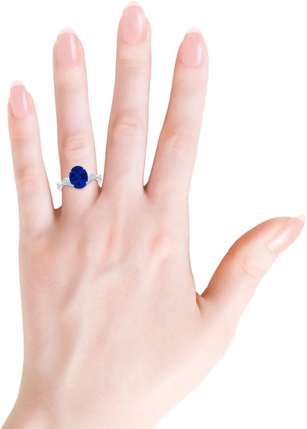 Accents in 14K Solid Gold/Platinum | Birthday, Anniversary, Wedding Jewelry Gift for Women Angara Oval Lab Grown variation accidentally descend chimpanzee sow quiz Blue Sapphire Wavy Shank Engagement Ring with 