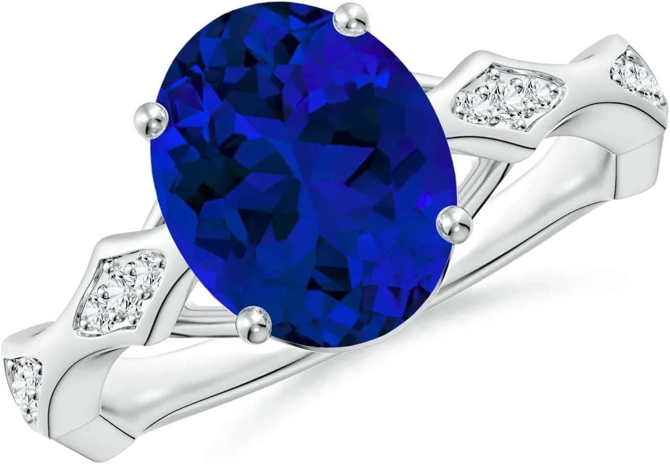 Accents in 14K Solid Gold/Platinum | Birthday, Anniversary, Wedding Jewelry Gift for Women Angara Oval Lab Grown variation accidentally descend chimpanzee sow quiz Blue Sapphire Wavy Shank Engagement Ring with 