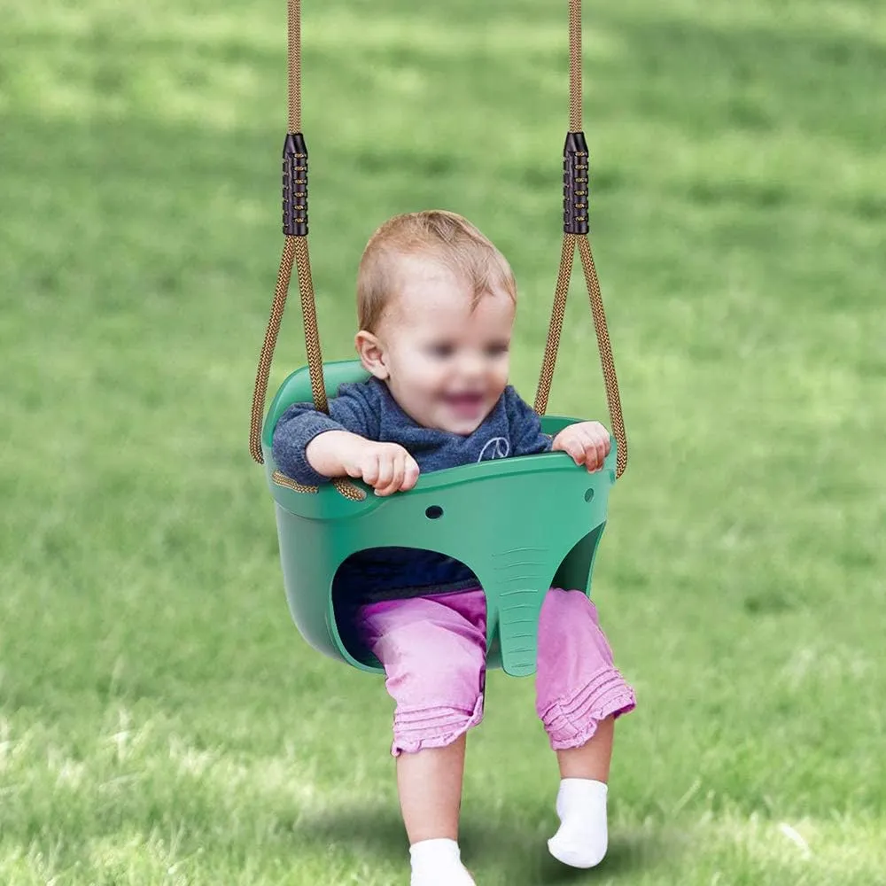 Adjustable Rope$ Cute Elephant Shape Design$ 600LB Weight Limit (Bucket Swing$ Green) Dolibest Heavy Duty High Back Full bias adversary Bucket Toddler Swing Seat with Locking Carabiners and 