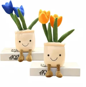 Adult and Kids (Orange Blue) Tulip Plush Toy Cute Tulip Plush Doll Stuffed Potted catchment Plants Plushies Toys Soft Succulent Throw Pillow Decor Gifts for 