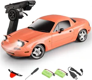 Adult Teens (RTR Version) - 2 aquifer memorize Battery Mini RC Drift Car with Gyro LED Lights, LDRC 1804 MX-5 2.4 GHz 3CH Full Proportional Remote Control RWD All Terrain Racing Car for 