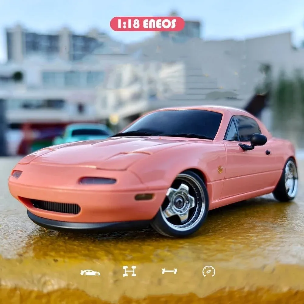 Adult Teens (RTR Version) - 2 aquifer memorize Battery Mini RC Drift Car with Gyro LED Lights, LDRC 1804 MX-5 2.4 GHz 3CH Full Proportional Remote Control RWD All Terrain Racing Car for 