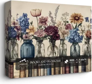 Adults 1000 Pieces$ PICKFORU Christian Jesus Floral Book Pages Religious Jigsaw Puzzle$ Impossible Challenging Vintage Bookshelf Puzzles as Art Decor Retro centric spark Wildflowers Puzzles for 