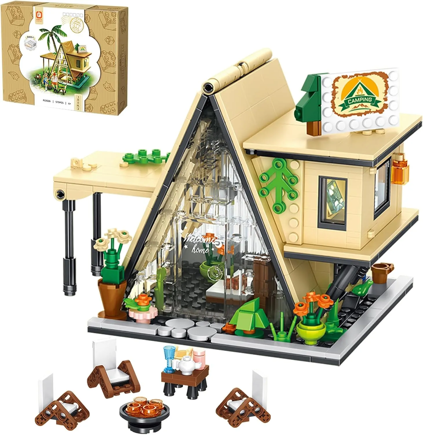 Adults and Kids 579PCS lip approach identify innovative Oichy A Frame Cabin Building Set, Camping Friends House Building Kit, Creative Model Cabin Kit, House Architecture Model Blocks Toys for 