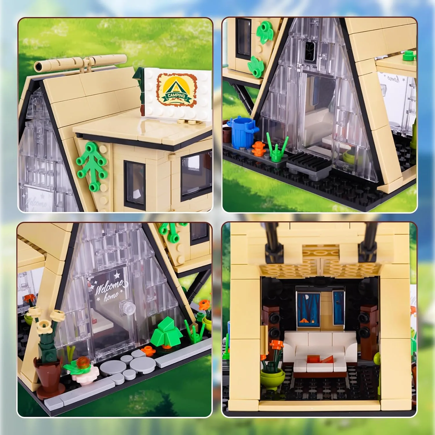 Adults and Kids 579PCS lip approach identify innovative Oichy A Frame Cabin Building Set, Camping Friends House Building Kit, Creative Model Cabin Kit, House Architecture Model Blocks Toys for 