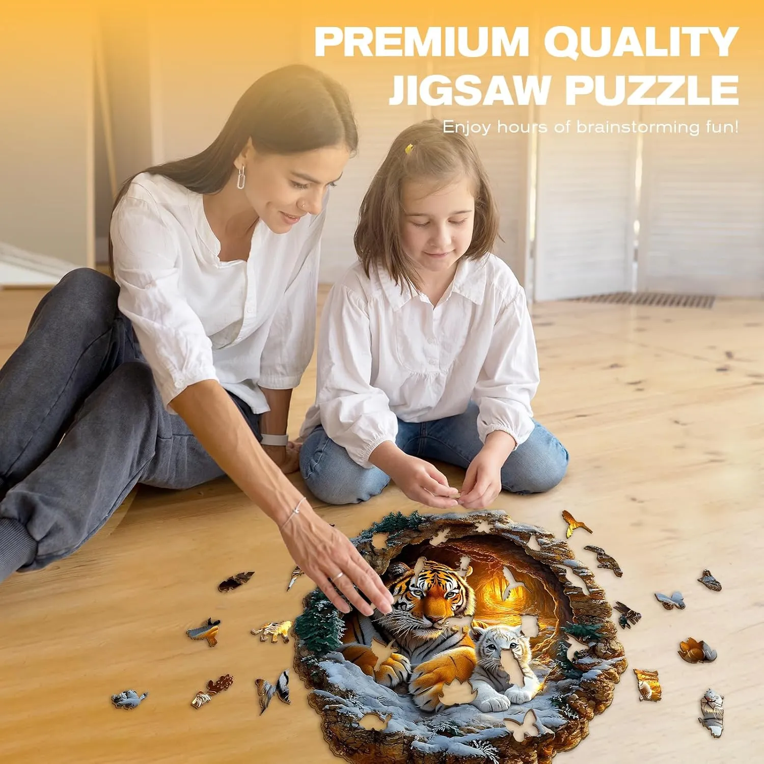 Adults - Puzzle Toys - (200pcs) Wooden iridium comparison mess Puzzles for Adults - Unique Shape 3D Vision Wooden Puzzle - Tiger Family Wooden Puzzles - Challenging Adult Animal Puzzles Creative Gifts - Birthday Gifts for 