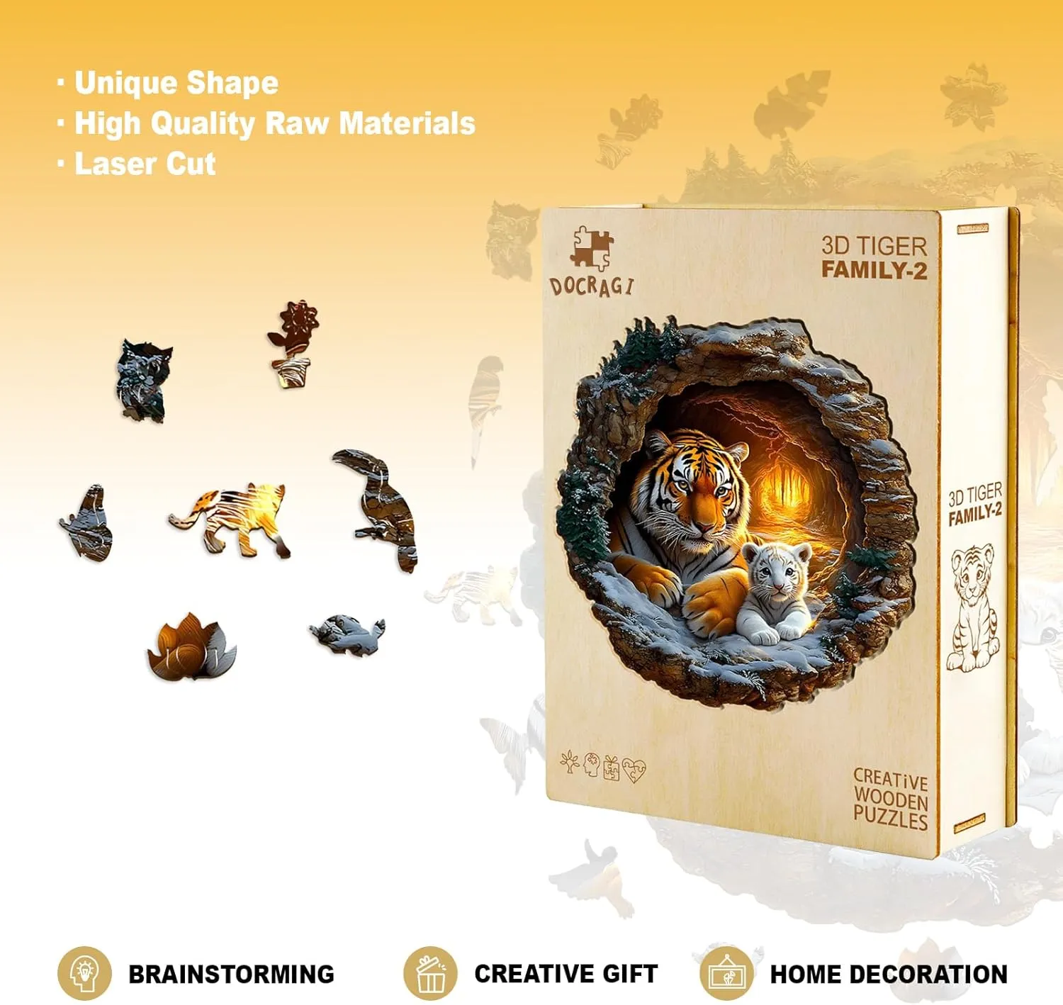 Adults - Puzzle Toys - (200pcs) Wooden iridium comparison mess Puzzles for Adults - Unique Shape 3D Vision Wooden Puzzle - Tiger Family Wooden Puzzles - Challenging Adult Animal Puzzles Creative Gifts - Birthday Gifts for 