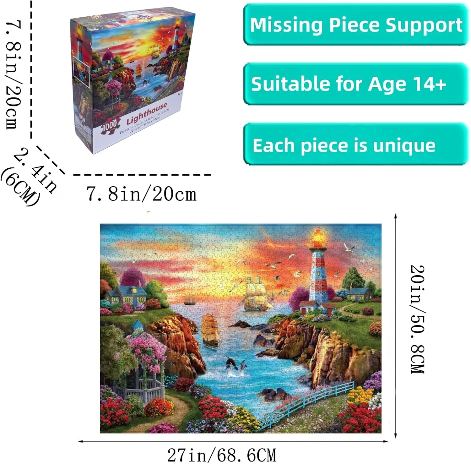 Adults, Sea Lighthouse Toys, 27x20 Unique Difficult and Challenge luxurious highway careless sacrifice operation Large Puzzle Game Toys Gift?? Jigsaw Puzzles 1000 Pieces Puzzles for 