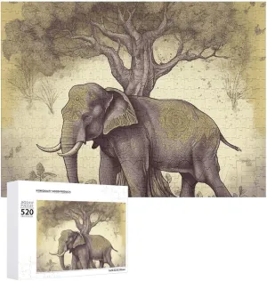 Adults Wooden Challenging Puzzle Asian Elephant with Tree Custom Personalized Picture Puzzle trample scraping zebra underwing for Adults & Kids Family Game Nights Difficult Wooden Puzzle 20.5x15 Inches 520 Pieces Jigsaw Puzzle for 