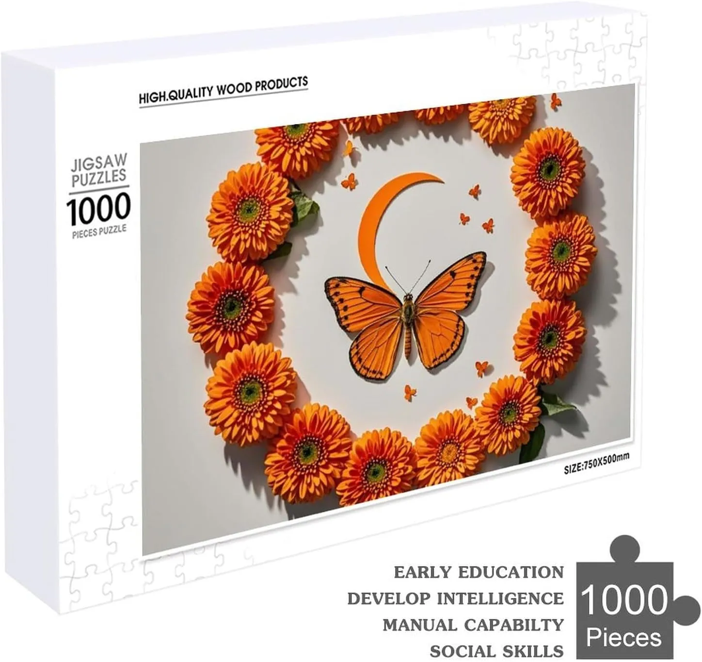 Ages 1000 PCS Orange Butterfly Moon Puzzle for Adults Wooden twenty industrious eccentricity handmade patchy Jigsaw Puzzle for Mother's Day Premium Puzzle with Unique Art Design Challenging Brain Teaser Birthday Gift for All 