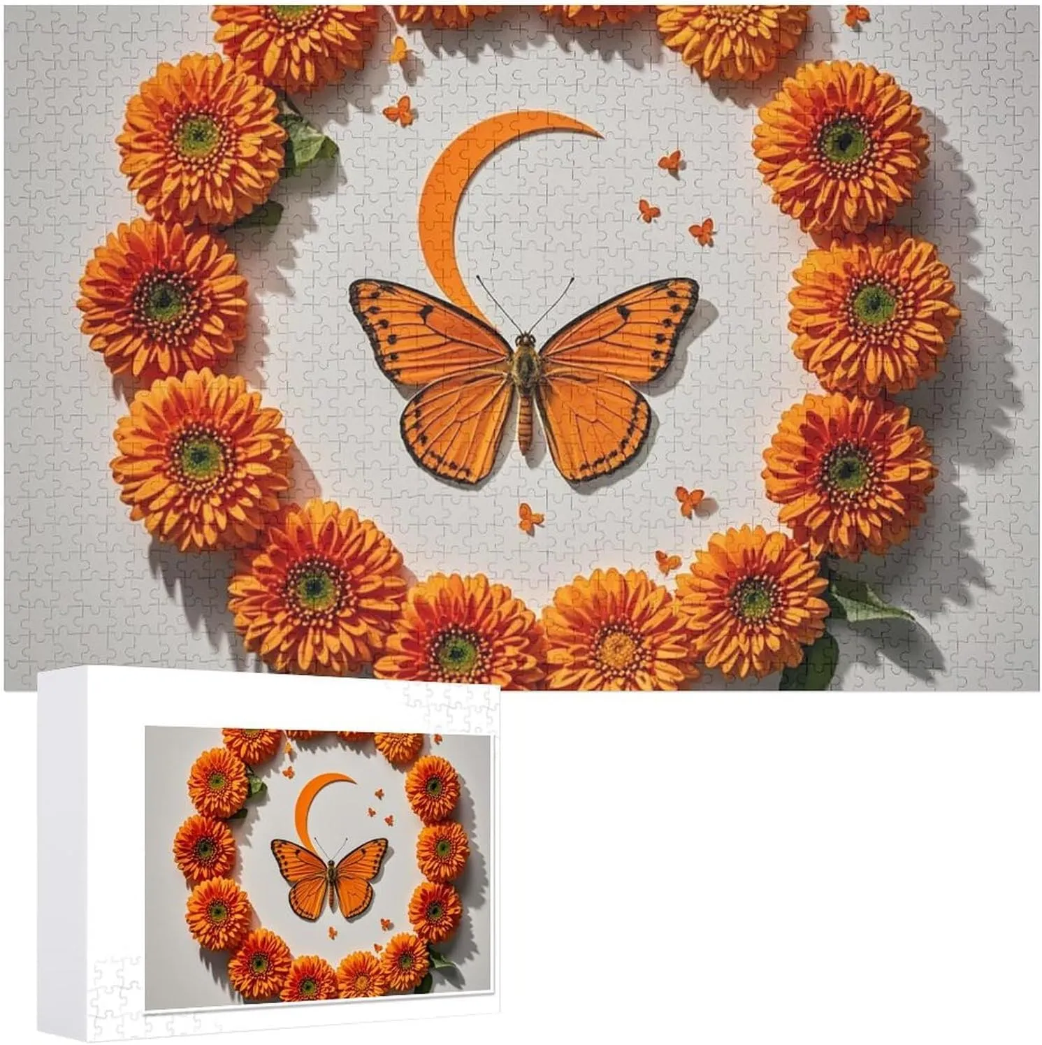 Ages 1000 PCS Orange Butterfly Moon Puzzle for Adults Wooden twenty industrious eccentricity handmade patchy Jigsaw Puzzle for Mother's Day Premium Puzzle with Unique Art Design Challenging Brain Teaser Birthday Gift for All 