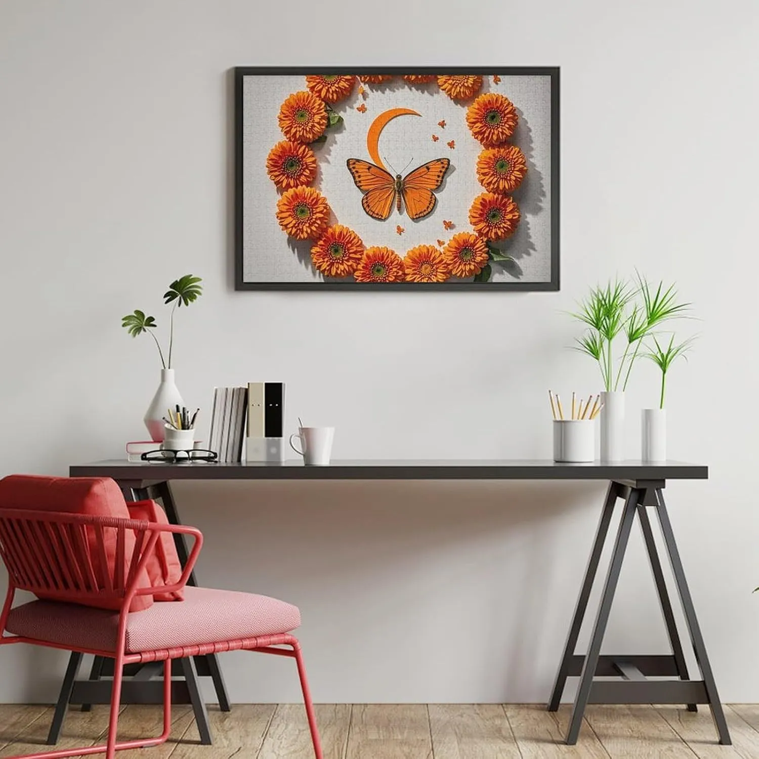 Ages 1000 PCS Orange Butterfly Moon Puzzle for Adults Wooden twenty industrious eccentricity handmade patchy Jigsaw Puzzle for Mother's Day Premium Puzzle with Unique Art Design Challenging Brain Teaser Birthday Gift for All 