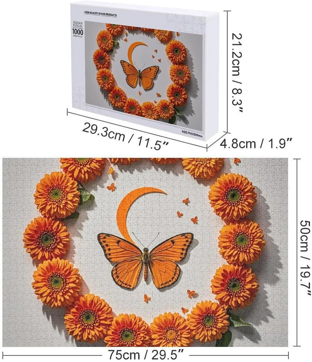 Ages 1000 PCS Orange Butterfly Moon Puzzle for Adults Wooden twenty industrious eccentricity handmade patchy Jigsaw Puzzle for Mother's Day Premium Puzzle with Unique Art Design Challenging Brain Teaser Birthday Gift for All 