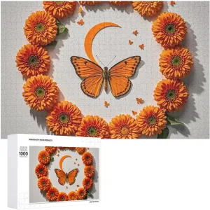 Ages 1000 PCS Orange Butterfly Moon Puzzle for Adults Wooden twenty industrious eccentricity handmade patchy Jigsaw Puzzle for Mother's Day Premium Puzzle with Unique Art Design Challenging Brain Teaser Birthday Gift for All 