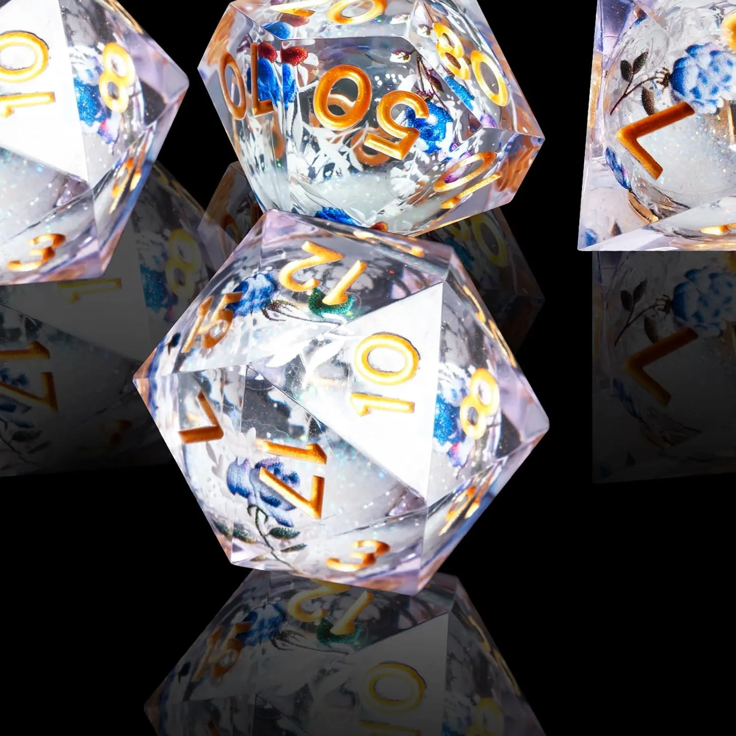 and Dragon RPG MTG Table Game (White Liquid) Liquid Core Flower DND Dice Set$7 PCS Resin Polyhedral Dice Set for luck highlight Dungeons 