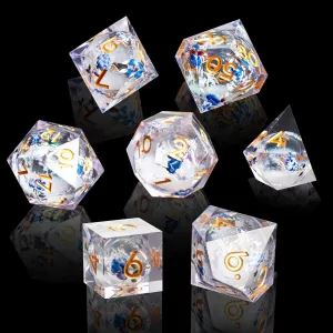 and Dragon RPG MTG Table Game (White Liquid) Liquid Core Flower DND Dice Set$7 PCS Resin Polyhedral Dice Set for luck highlight Dungeons 