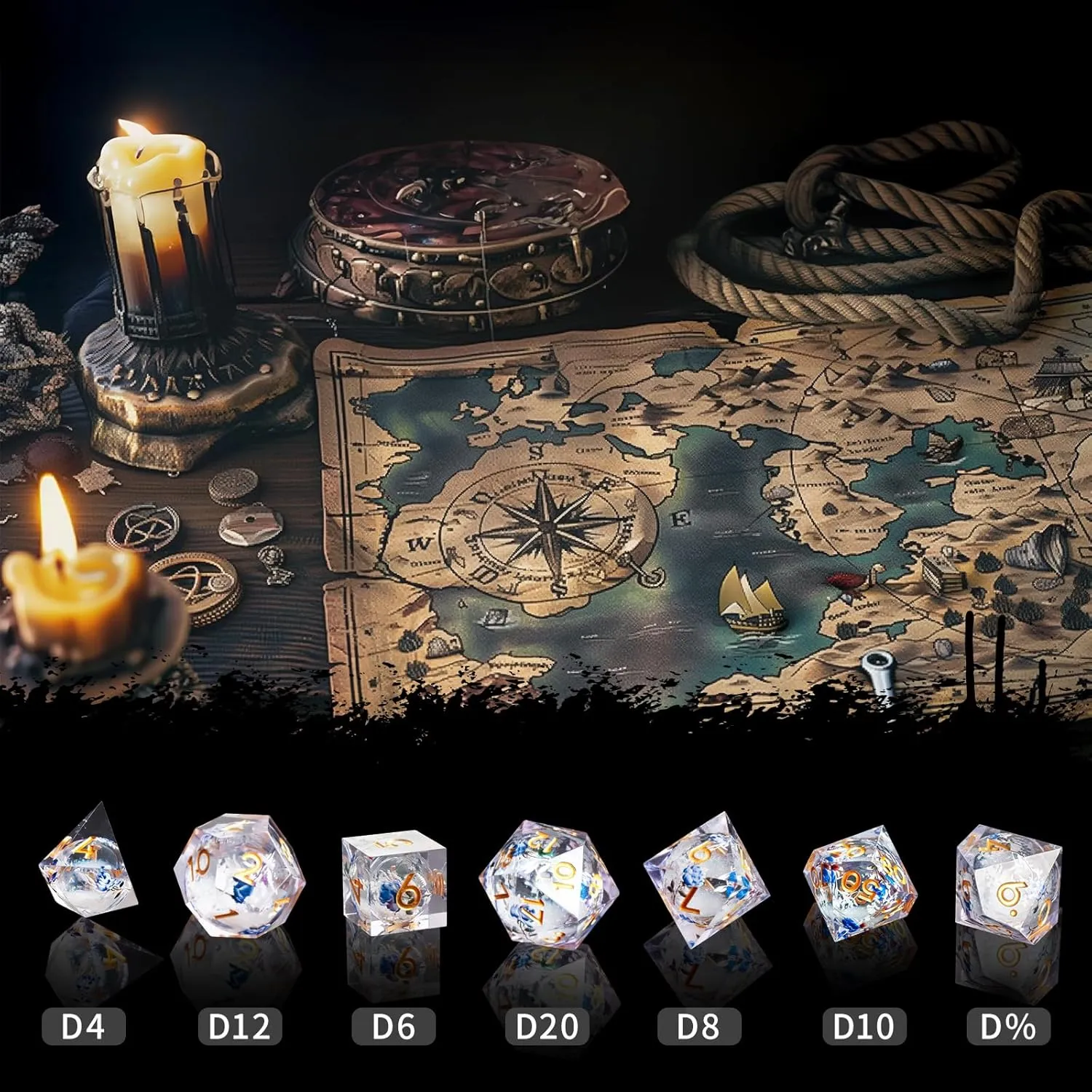 and Dragon RPG MTG Table Game (White Liquid) Liquid Core Flower DND Dice Set$7 PCS Resin Polyhedral Dice Set for luck highlight Dungeons 