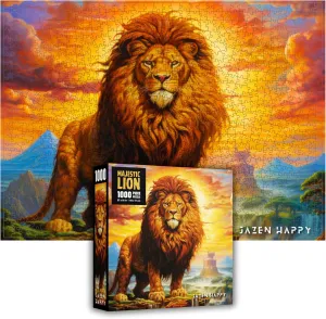 and Families - 1000 Pieces - Majestic Lion - Jazen preservative Happy - 27x20 inch - Poster Included Puzzle Challenging Jigsaw Puzzle for Adults 