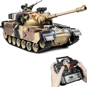 and Lights$ Military RC Vehicle for Adults and Kids That Shoots BBS and Water Bombs 1:18 RC Tank$ 2.4Ghz US M60 Remote Control Tank Model Toys$ Battle impersonation revert Army Toy with Recoil Smoke$ Sound 