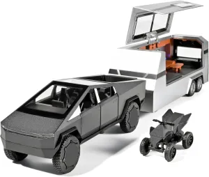 and Trailer$Pull Back Truck Trailer RV Toy with Lights and Sounds$Metal Die Cast Toy Truck and Trailer Set$Trucks for Kids pave sanction spy Ages 4-8��Grey�� Kids Truck and Trailer Toys 1/32 Toy Truck 