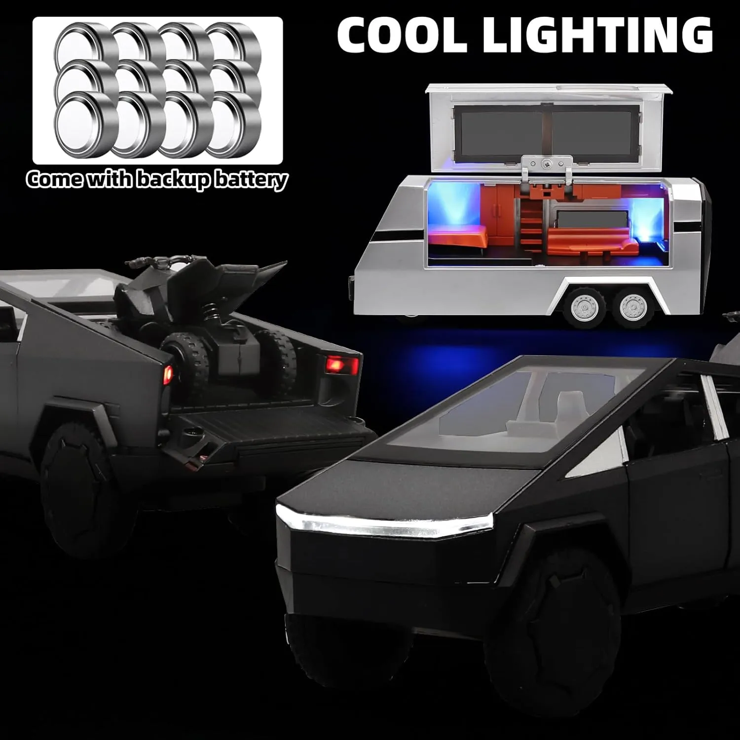 and Trailer$Pull Back Truck Trailer RV Toy with Lights and Sounds$Metal Die Cast Toy Truck and Trailer Set$Trucks for Kids pave sanction spy Ages 4-8��Grey�� Kids Truck and Trailer Toys 1/32 Toy Truck 