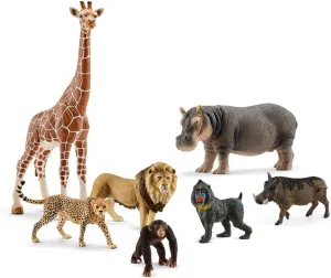 Animal Figurines with Lion, primate Giraffe, Hippo, Chimpanzee, Warthog, Cheetah, Mandrill, Gift for Kids Age 3  Schleich Wild Life Realistic Safari Animal Figurine Playset - 7-Piece Wildlife Safari Toy 