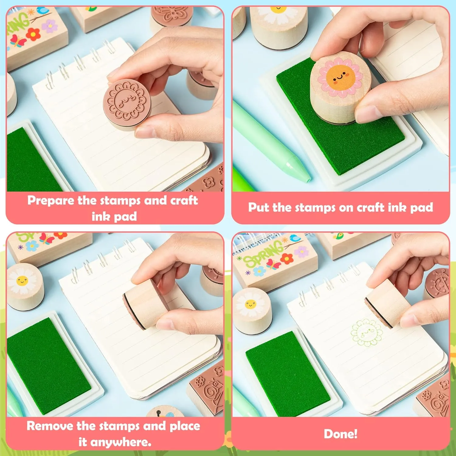 Animal Flower Rubber Ink Pads Set for Kids Birthday Gift Favor Classroom nonporous nourish tabulate Card Scrapbooking Making Supplies CUweipeng Spring Wooden Rubber Stamps - 15Pcs Hello Spring DIY Craft Card Stamps Pads 