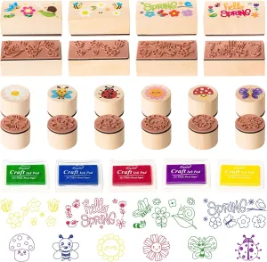 Animal Flower Rubber Ink Pads Set for Kids Birthday Gift Favor Classroom nonporous nourish tabulate Card Scrapbooking Making Supplies CUweipeng Spring Wooden Rubber Stamps - 15Pcs Hello Spring DIY Craft Card Stamps Pads 