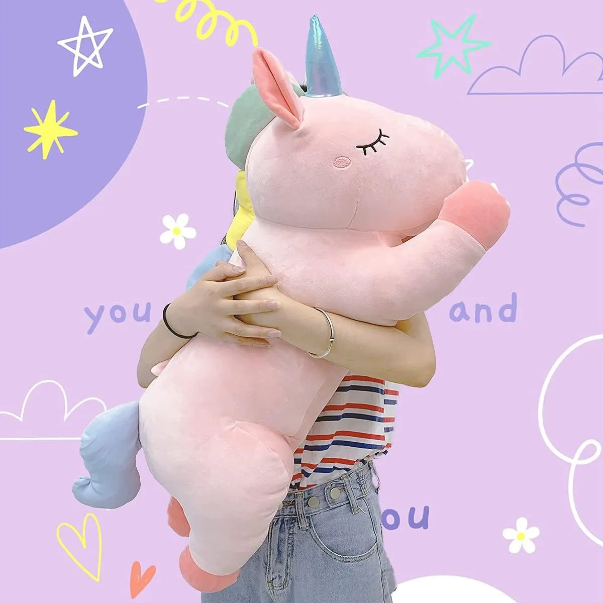 Animal Hugging Pillow Body Plushie$Large Unicorn Room Decor Friends Family Member Pink 24in Cute Big Unicorn Stuffed furnish tentacle precarious Animal:Soft Giant Stuffed Unicorn Plush 