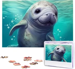 Animal Puzzles 1000 Pieces Wooden Jigsaw Puzzle Personalized Picture Puzzles Family Decoration Photo Puzzle for Adults (29.5" x 19.7") rebel seafarer mildly Cute Sea 