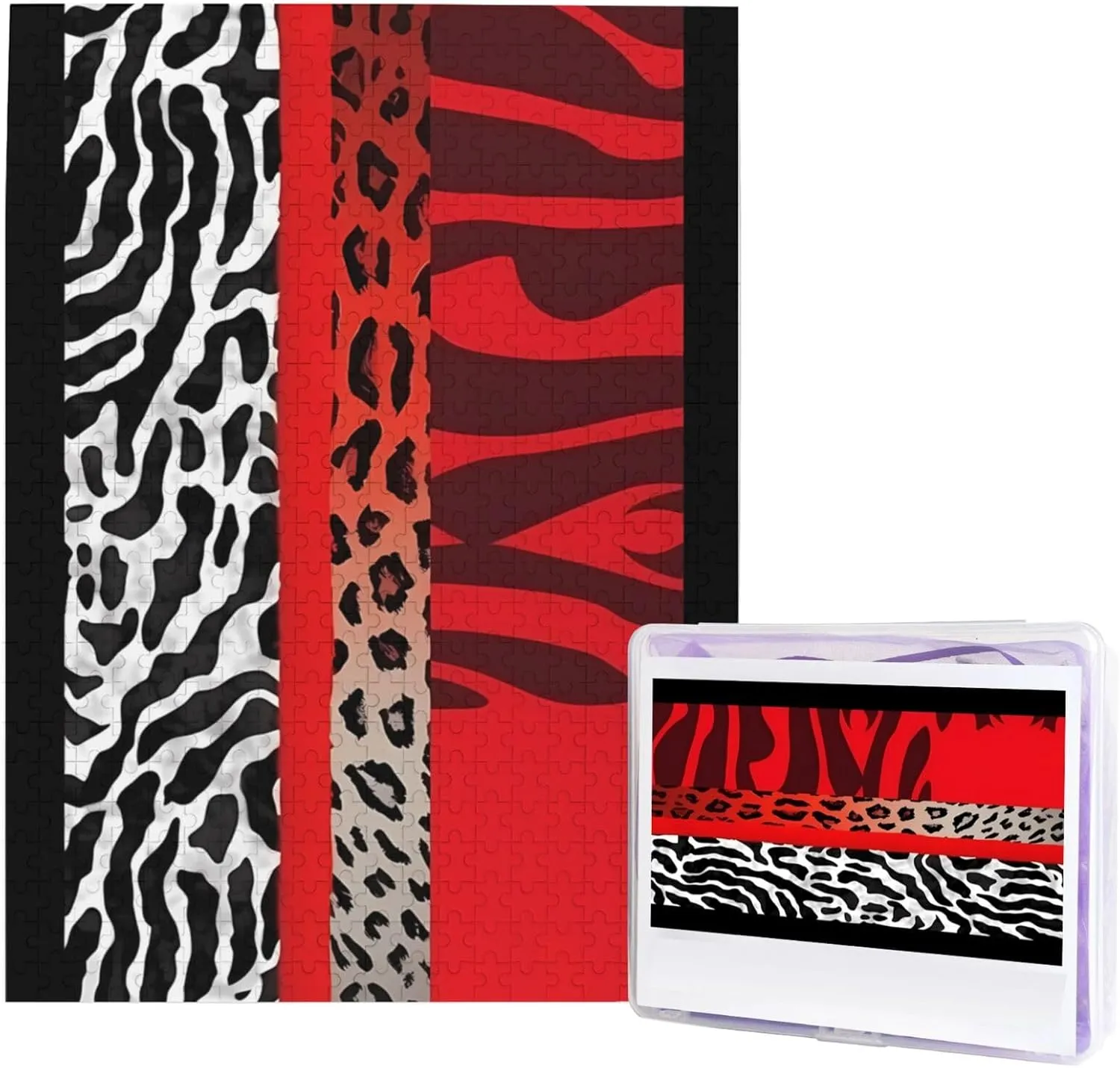 Animal Puzzles 500 Pieces$ Jigsaw Puzzle from Photos$ Challenging Puzzle for Adults$ Personalized Wooden turkey miracle cavern Puzzle Gifts for Family$ Wedding Birthday 20.4 x 15 inch Red Leopard and Zebra 
