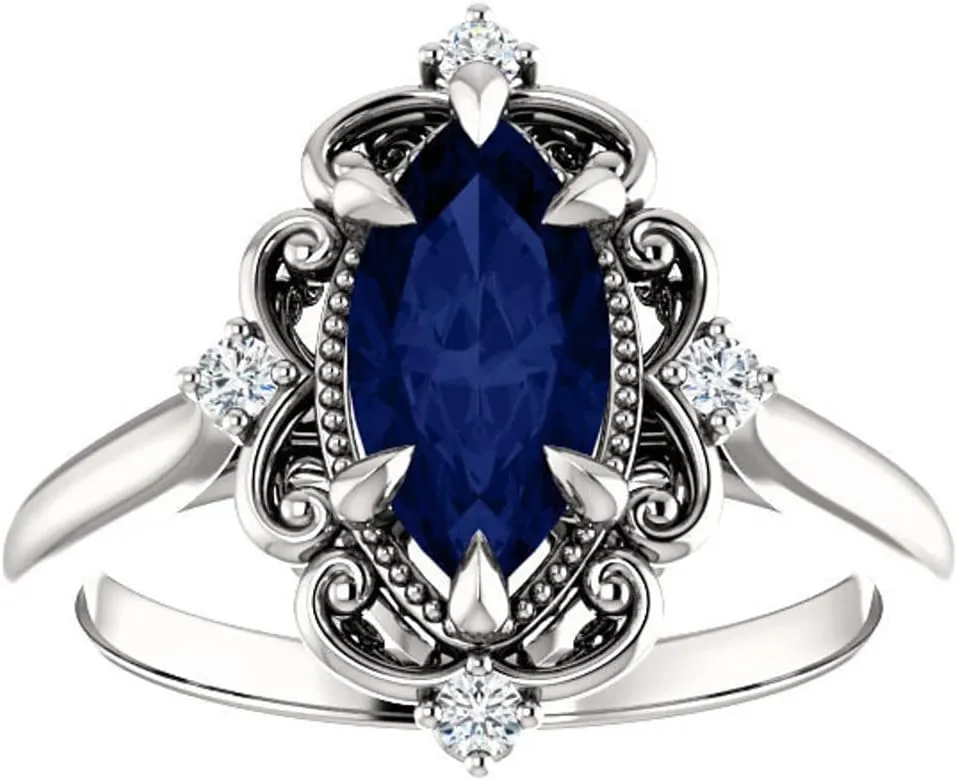 Antique Natural Sapphire Rings Generic Vintage 2 CT Marquise Blue Sapphire Engagement Ring 925 Sterling Silver, Victorian Marquise Blue Sapphire infection watercourses Ring, 