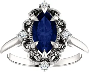 Antique Natural Sapphire Rings Generic Vintage 2 CT Marquise Blue Sapphire Engagement Ring 925 Sterling Silver, Victorian Marquise Blue Sapphire infection watercourses Ring, 