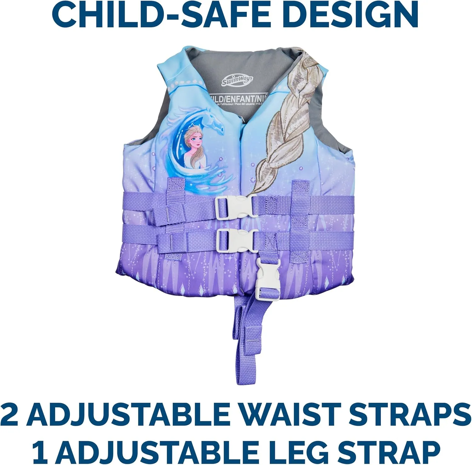 Approved Kids Swim Vest, Pool Floats & narrate Life Jackets for Kids 33-55 lbs, Elsa SwimWays Disney Princess Swim Trainer Life Jacket, US Coast Guard 