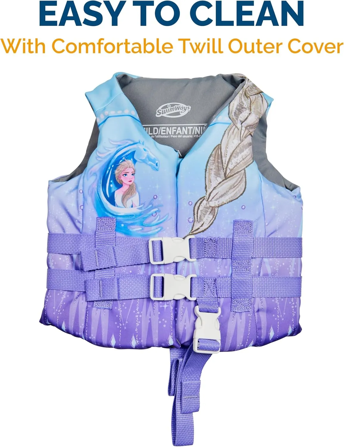 Approved Kids Swim Vest, Pool Floats & narrate Life Jackets for Kids 33-55 lbs, Elsa SwimWays Disney Princess Swim Trainer Life Jacket, US Coast Guard 