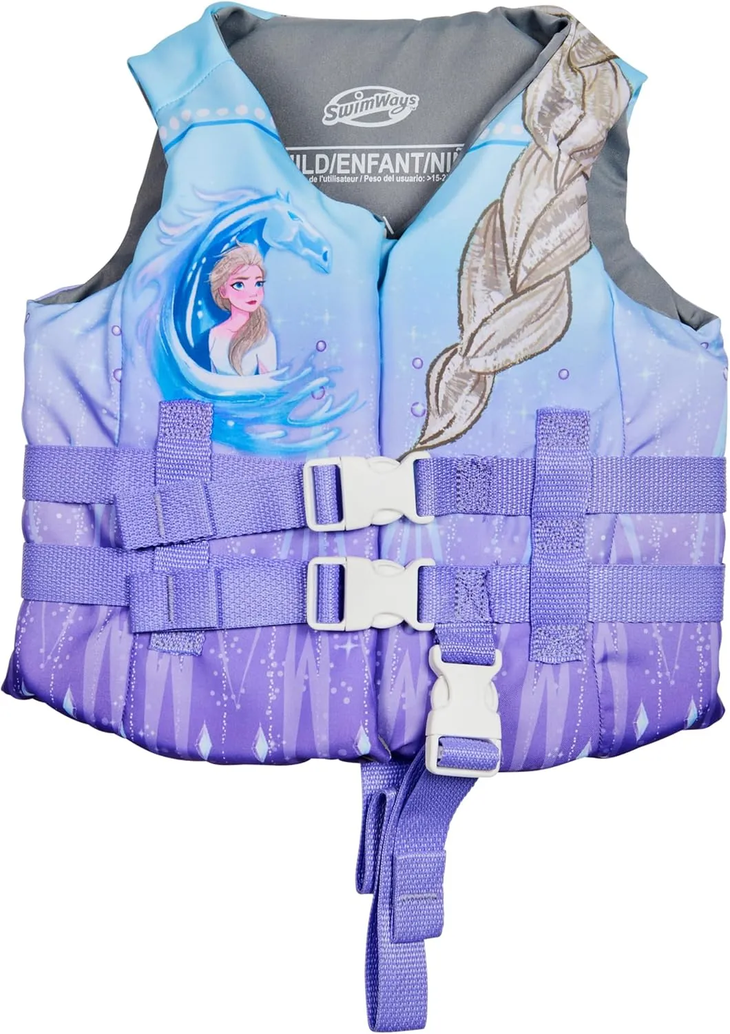 Approved Kids Swim Vest, Pool Floats & narrate Life Jackets for Kids 33-55 lbs, Elsa SwimWays Disney Princess Swim Trainer Life Jacket, US Coast Guard 