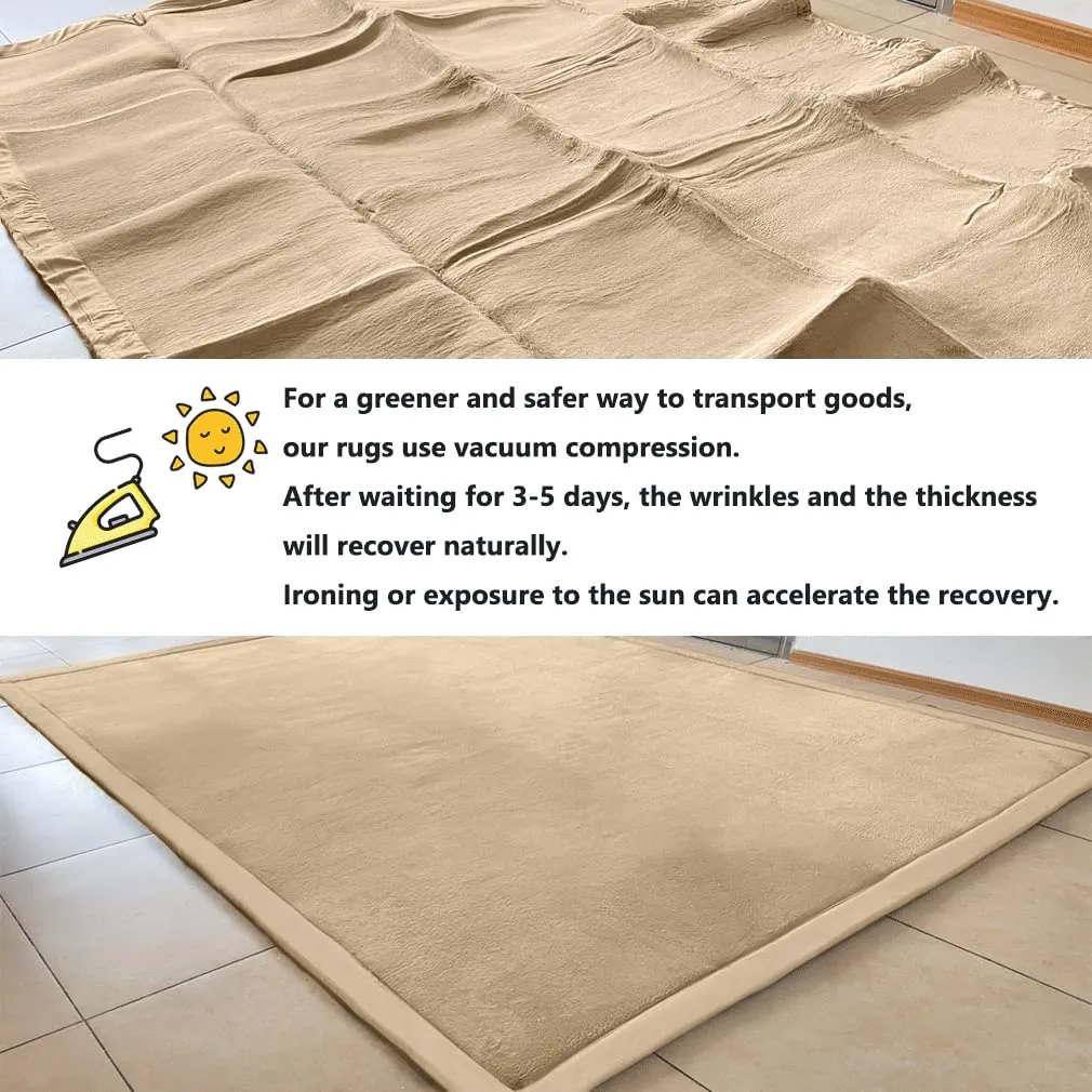 Area Rug Yoga Mat fade seize integrate Exercise Pad Loartee Coral Velvet Crawling Rug (5.0'x 6'8", Brown) for Toddler Children Play 