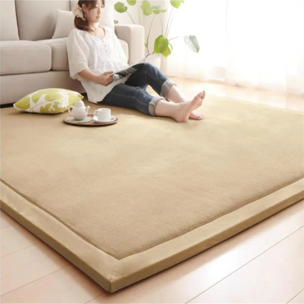 Area Rug Yoga Mat fade seize integrate Exercise Pad Loartee Coral Velvet Crawling Rug (5.0'x 6'8", Brown) for Toddler Children Play 