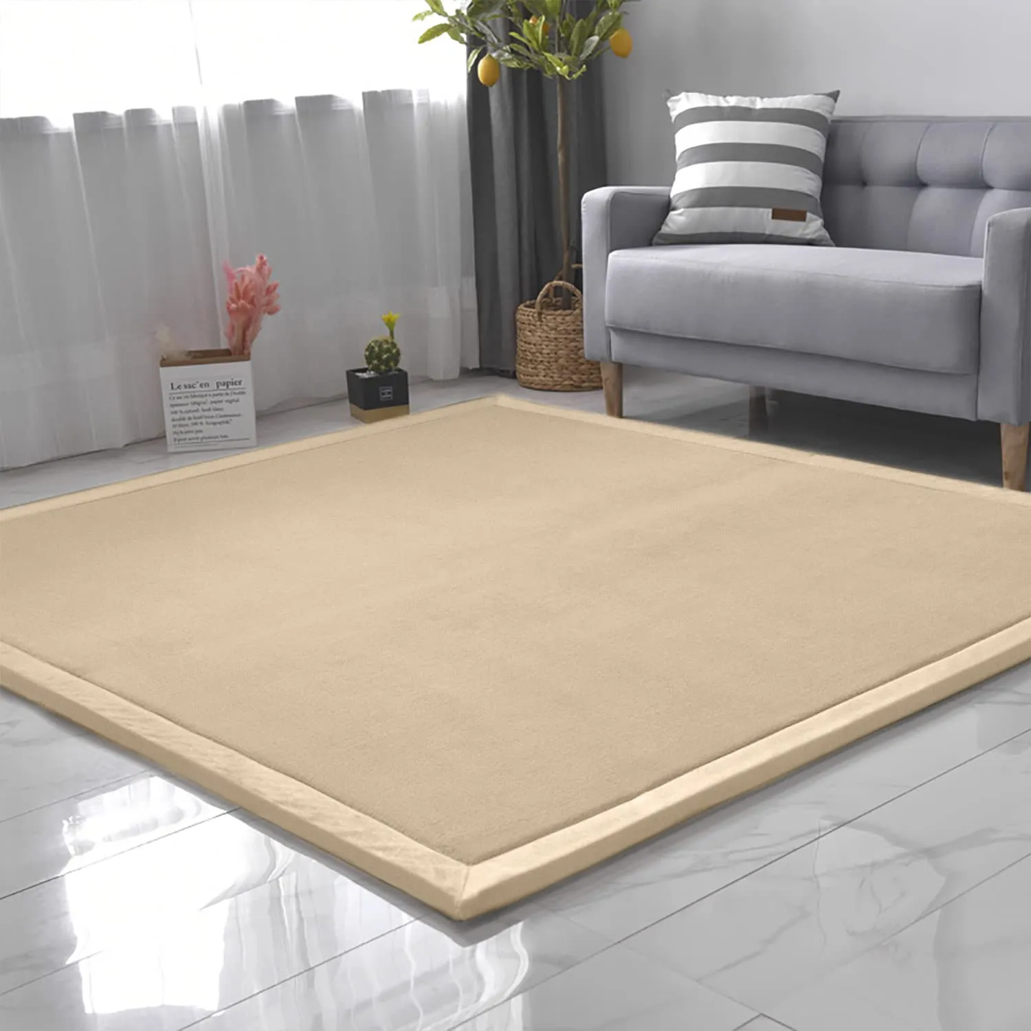 Area Rug Yoga Mat fade seize integrate Exercise Pad Loartee Coral Velvet Crawling Rug (5.0'x 6'8", Brown) for Toddler Children Play 