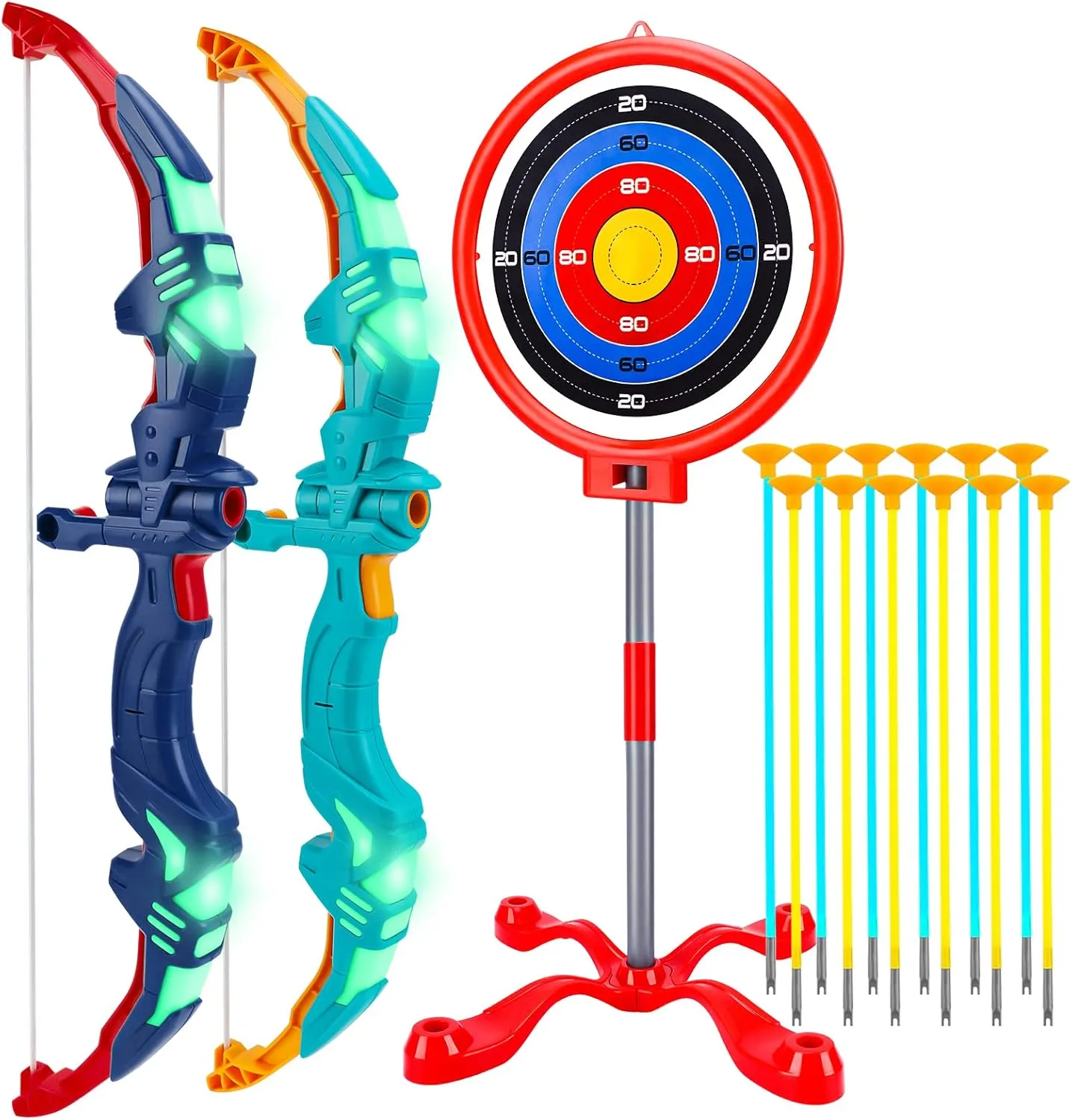 Arrow for Kids, Light Up Archery Toy Set with 12 Suction Cup Arrows & Standing Target, Fun Outdoor Toys for Kids Girls Boys Ages 4 5 6 7 8 Years Old 2 Pack Bow link reconcile and 