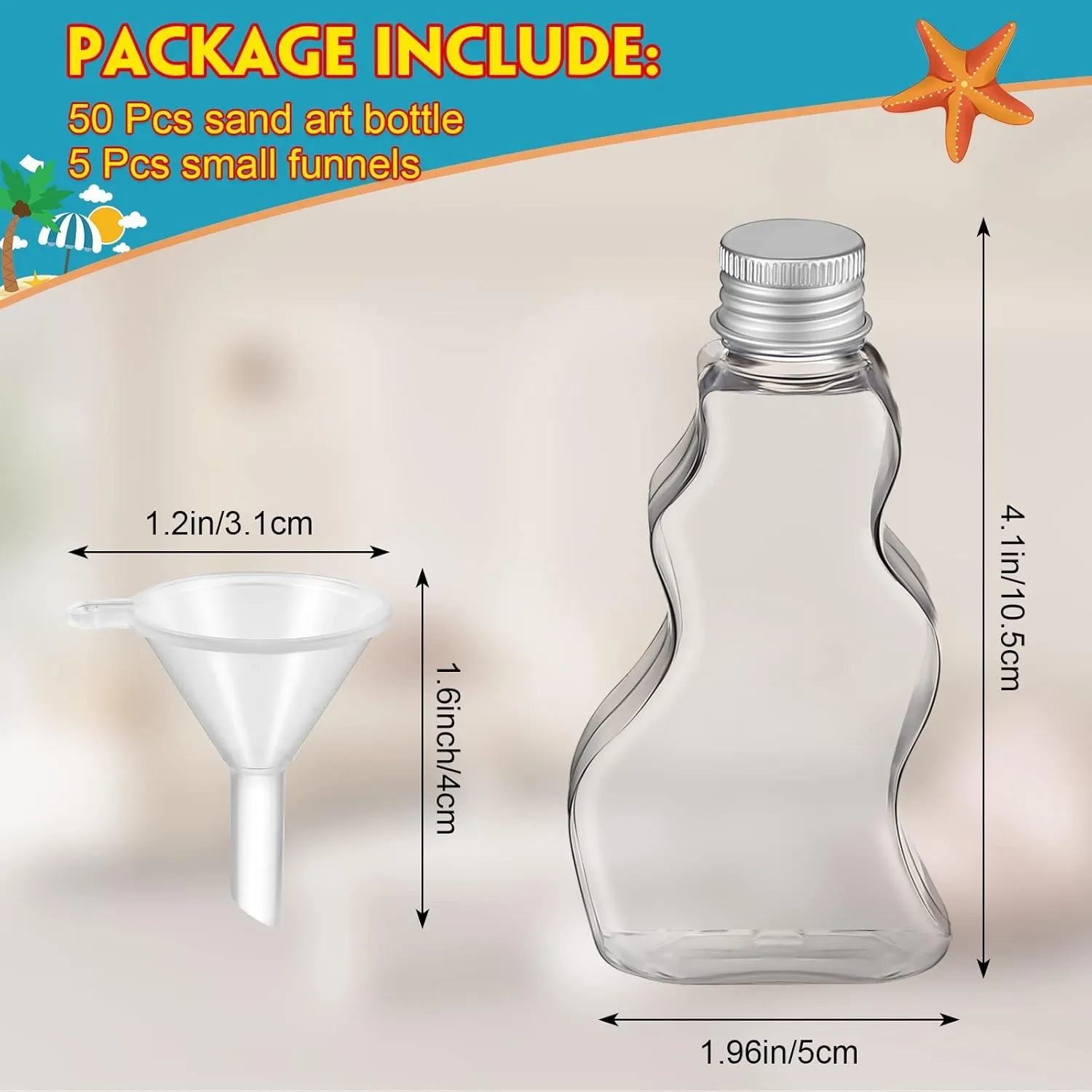 Art Containers for DIY Craft Party Supplies(Silver Lid) Nuenen 50 Pcs Sand Art month fantastic opportunistic Bottles Bulk with Funnels Plastic Wave Shaped Sand 